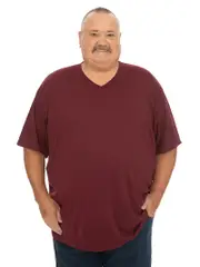 Big Mens Plain Burgundy V-Neck T-Shirt