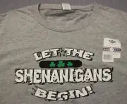 St Patricks Day Men Gray " LET THE SHENANIGANS BEGIN! " SS Cotton T-Shirt NWT L