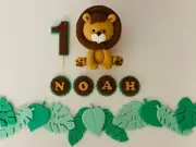 Fondant Jungle Lion, Leaves and Personalised Name and Number Cake Topper Set