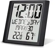 Lancoon Digital Wall Clock,Large Screen Indoor Temperature & Humidity Digital Clock with TN Display, Mute-Travel Time Suitable for Living Room Bedroom Office