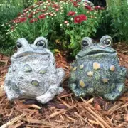 Home Whimsical Toad Hollow Frog Garden Patio Lawn Statue Green Brown Set of 2