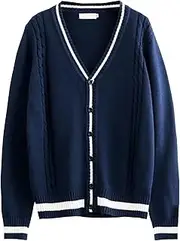 [Generic] Men Vintage Striped Long Button Sweaters V Neck Button Down Cable Knit Sweaters Long Sleeve Sweater Jackets Big and Tall