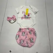 White & Pink " Mama's Lil Peanut" Elephant Print 3 Piece Set Girls Size 3-6M NEW