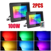 2Pack RGB Outdoor LED Flood Lights 100W Color Changing Landscape Waterproof﻿