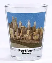 Portland Oregon City Skyline Color Photo Glassware Shot Glass