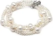 [NDKSZHEQ] Bracelets Fashion Natural Freshwater Pearl Bracelet Bangles,Three Strands Pearl Bracelet Jewelry Fit For Girlfriend Custom Made Gift (Color : White pearl bracelet, Length : 19cm)