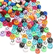 Smiley Face Beads, 100 PCS Multicolor Round Acrylic Happy Smiley Face Spacer Beads for DIY Jewelry Making (10MM)