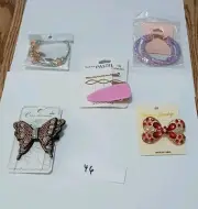 Lot New 5 Pc Hair Barrett Clips & Jewelry Gift Bag White Elephant Grab Bag #46