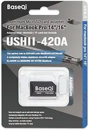 BASEQI UHS-II Aluminum microSD Adapter for 2021 M1 MacBook Pro 14 & 16” (Silver)