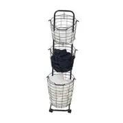 3 Tier Rolling Laundry Hamper with 3 Removable Wire Basket, Metal Sorter Black