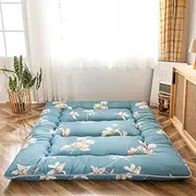 MAXYOYO Japanese Floor Mattress Futon Mattress, Thicken Tatami Mat Sleeping Pad Foldable Roll Up Mattress Dormitory Mattress Pad Floor Lounger Pillow Bed (Blue Flower, 90 x 190 cm)