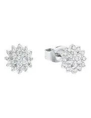 [Amor] Cubic Zirconia Floral Stud Earrings In Sterling Silver 925