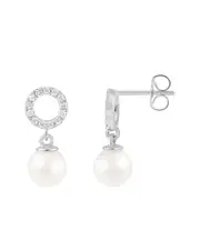 Splendid Pearls 14K 0.19 ct. tw. Diamond 6.5-7mm Pearl Earrings