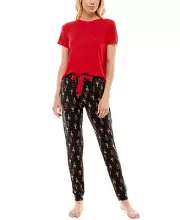 Womens Pajamas Red Top Wine Glass Pants 2 Pc Set Size XL ROUDELAIN $46 NWT