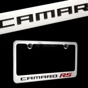 CHEVROLET CAMARO RS Chrome Brass Metal License Plate Frame with Black Caps NEW