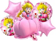 5Pcs Princess Peach Foil Balloons,Mario Theme Birthday Party Decorations Supplies for Girl (B)