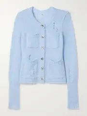 [R13] R13 - Distressed Knitted Cardigan - Sky blue - small small Blue