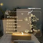 Acrylic Dry Erase Board with Light, USB Powered 30 x 20cm Clear Desktop Note Board, Multifunctional LED Letter Massage Board for Studying, Office