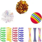 10 PCS Cat Toys Set - Crinkle Ball, Spring Toys, Bouncy Balls for Indoor