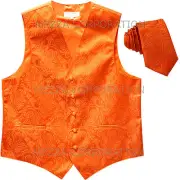 New Men's Vesuvio Napoli Paisley Tuxedo Vest 2.5" Skinny Necktie party Orange
