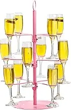 QCBF Cocktail Tree Stand, Wine Glass Display For Drinks, 3 Tier - 12 Holders Champagne Tower Stand For Champagne, Cocktails, Martini, Margarita Cups at Weddings, Bridal Shower (Pink)