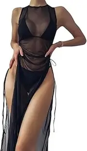 [Generic] Women's Sexy 3 Piece Swimsuits Mesh Cover Up Micro Triangle Halter Bikini Set
