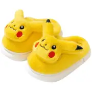 Cute Pokemon Pikachu Winter Plush Anti-Slip Slippers Shoes Creative Character Cartoon Cotton Fur Slides Indoor Warm Adults Slipper