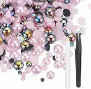 uxcell 100g Flatback Rhinestones, 3mm-10mm Mixed Rhinestones and Half Pearls with Pick Up Pen and Tweezer for Nail Art Crafts, Phone Case, Clothes DIY (Colorful Purple)