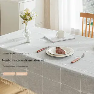 北歐ins風棉麻桌布現代簡約格子桌布檯布餐桌布