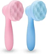 2 PC Silicone Facial Cleansing Brush Facial Scrubber Manual Exfoliating Facial Brush Face Cleanser Face Exfoliator Ultrafine Bristles for Sensitive Skin Easy to Clean Lather Well(Pink&Blue)