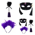 Half Face Butterfly Tassels Mask with Feather Headband and Teasing Stick Props