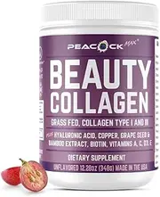 Beauty Collagen Protein Powder Hydrolyzed Type I, III Peptides Grass Fed Non-GMO Hyaluronic Acid Copper, Grape seed & Bamboo extract Biotin Vitamin A C D3 E Unflavored Anti-Aging Skin Hair Nail 12oz