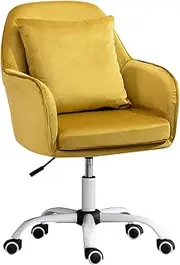Swivel Chairs for Living Room, Desk Chair Modern Velvet Fabric Office Chair, 360° Swivel Height Adjustable Comfy Upholstered Leisure Arm Accent Stool,Yellow