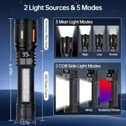 High Power LED Flashlight, Powerful Type-C Rechargeable COB Flashlight ...