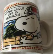 Peanuts~SNOOPY~”A DOGS WHOLE LIFE is RIDICULOUS”~16Oz. Ceramic Cup~NEW~2011