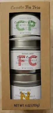 New Unopened Trader Joe's Candle Tin Trio Cranberry Pine, Fresh Currant, Nutmeg