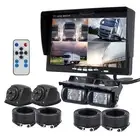 7" Quad Monitor 360 View 4x IR CCD Color Reversing Camera+4x 10m Cable For Truck