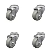 3.5 Inch SS Gray Polyurethane Wheel Swivel Bolt Hole Caster Set Service Caster