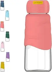 HENGFEI Borosilicate Glass Water Bottle 300ml with Silicone Sleeve. Small Glass Drink Bottle for Coffee, Milk and Juice (Salmon)