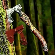 Custom Handmade Gift Forged Carbon Steel Viking Axe with Rose Wood Shaft, Viking Bearded Camping Axe, Best Birthday for Him with Unique Leather Sheath