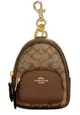 Coach Mini Court Backpack Bag Charm In Signature Canvas in Khaki Saddle C7803