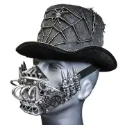 Silver Halloween Spider Web Top Hat w/ Silver Robot Mask Halloween Party Costume