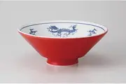 Coating minute Ryumon (red) deep hole noodle bowl [19.5 x 9.3cm 1160cc 640g] [Ramen bowl] [for Chinese Asian noodle shop Japanese unit restaurant business]