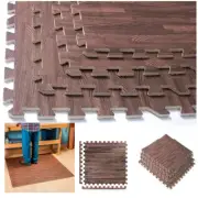 96 Sqft Interlocking Dark Wood Grain Eva Mats Foam Flooring Gym Exercise New !