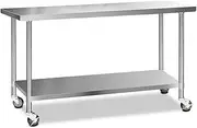 Stainless Steel Kitchen Bench with Wheels 1829x610mm Work Table Portable Utility