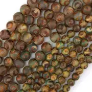 Matte Green Brown Tibetan DZI Agate Round Beads 15" 6mm 8mm 10mm Evil Eye