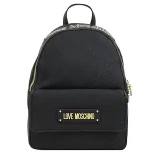 MOSCHINO LOVE MOSCHINO 金屬LOGO帆布雙肩後背包.黑