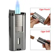 Lubinski Metal Cigar Lighter 3 Jet Flame Torch Butane Cigar Punch Needle Holder