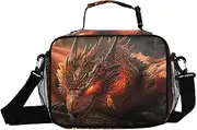 Insulated Lunch Box Dragon Portrait Red for Women Men - Ideal for Work, Picnics - Includes Adjustable Shoulder Strap