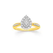 9ct Two Tone Gold Diamond Pear Ring